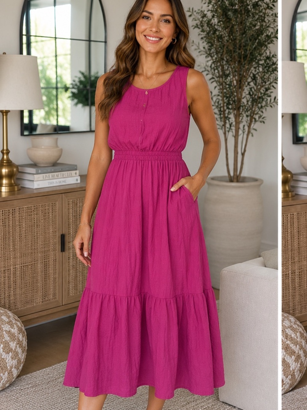 Sleeveless Tiered Maxi Dress in Magenta — Women's Summer Dress